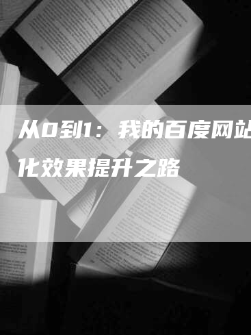 从0到1：我的百度网站优化效果提升之路