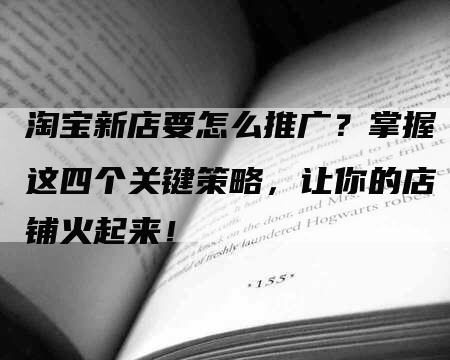 淘宝新店要怎么推广？掌握这四个关键策略，让你的店铺火起来！